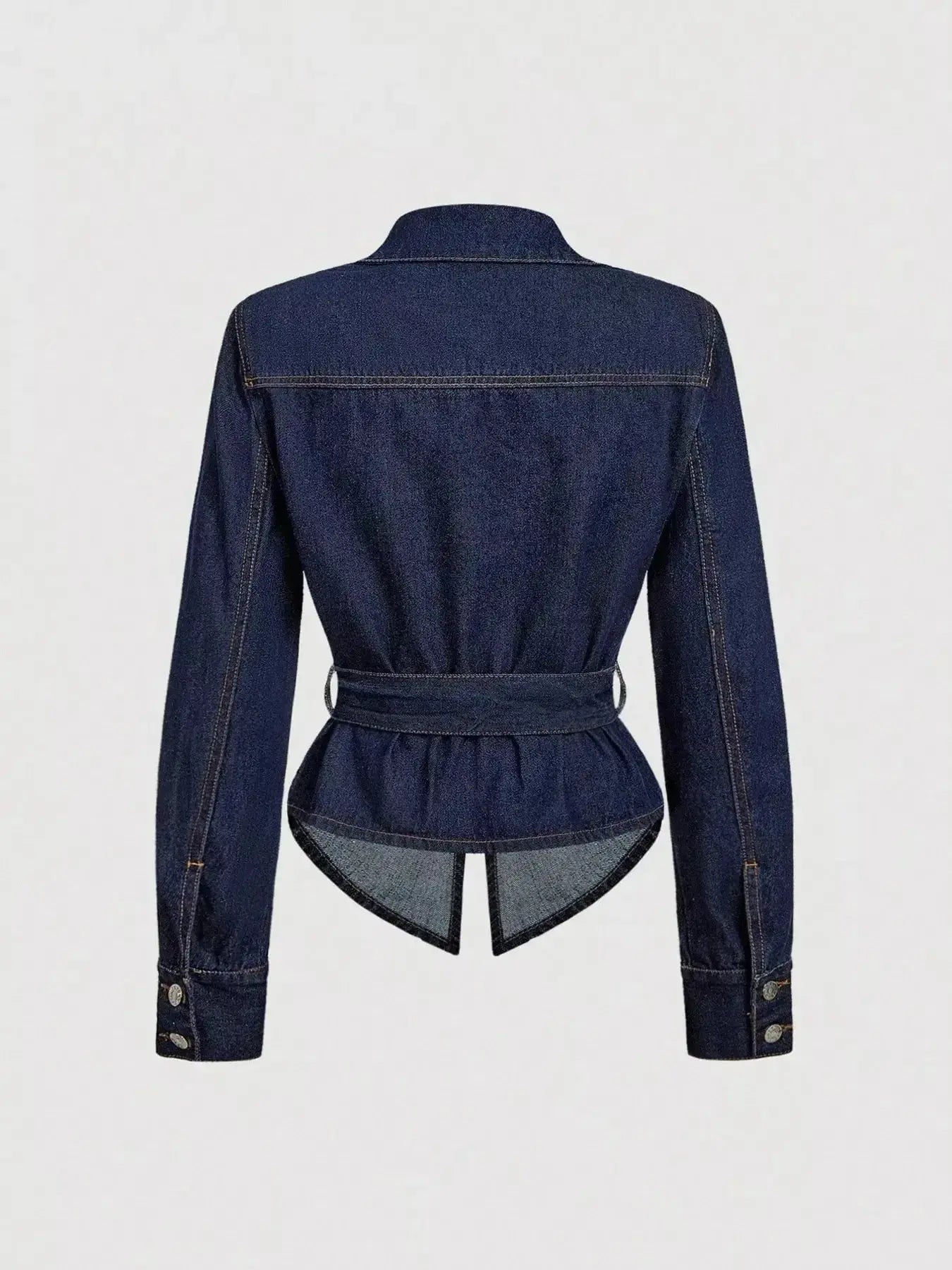 Tie Waist Long Sleeve Denim Jacket - Plush Fashion Hub