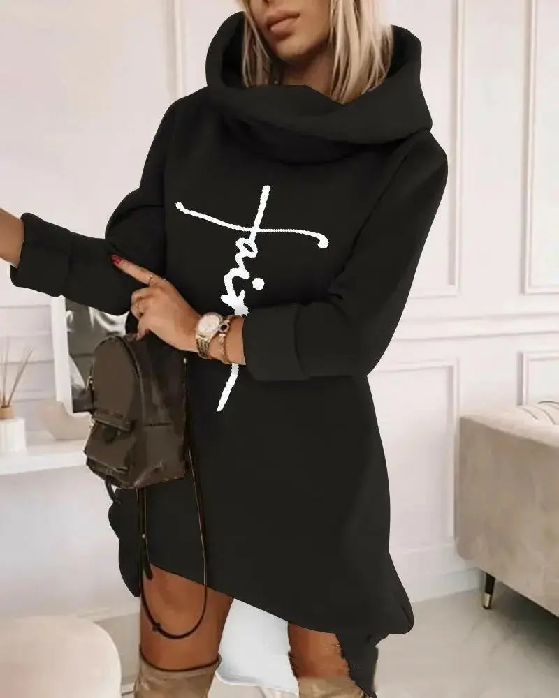 Women's Turtleneck Hooded Mid-length Sweater - Plush Fashion Hub
