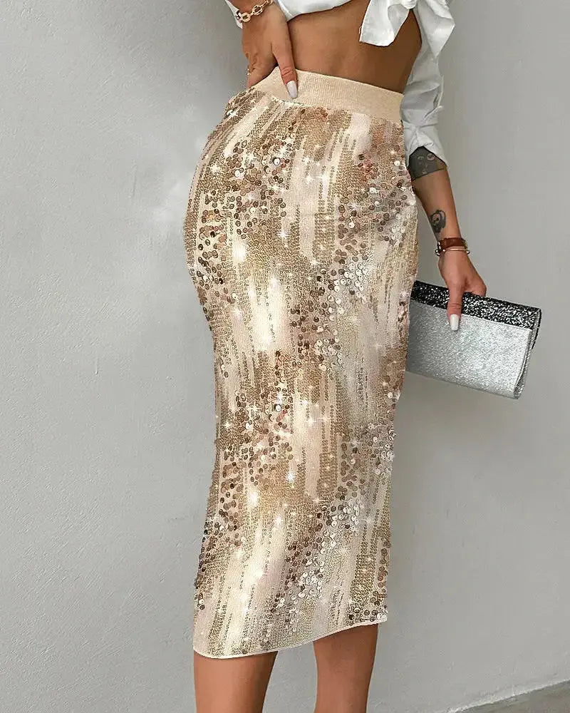 Women's Versatile Solid Color Fashionable Sequin Skirt - Plush Fashion Hub