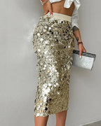Women's Versatile Solid Color Fashionable Sequin Skirt - Plush Fashion Hub