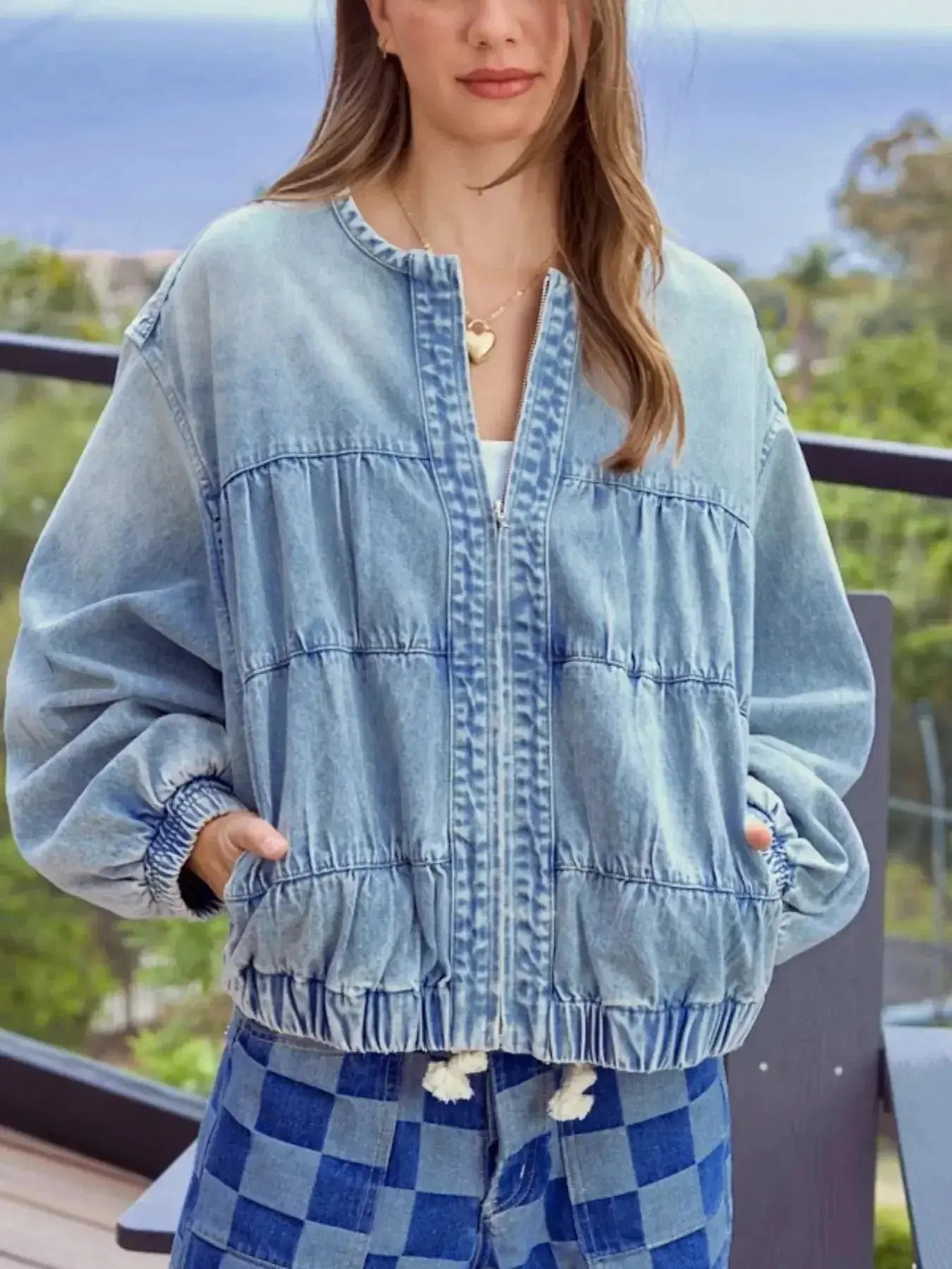 Washed Zip Up Denim Jacket - Plush Fashion Hub