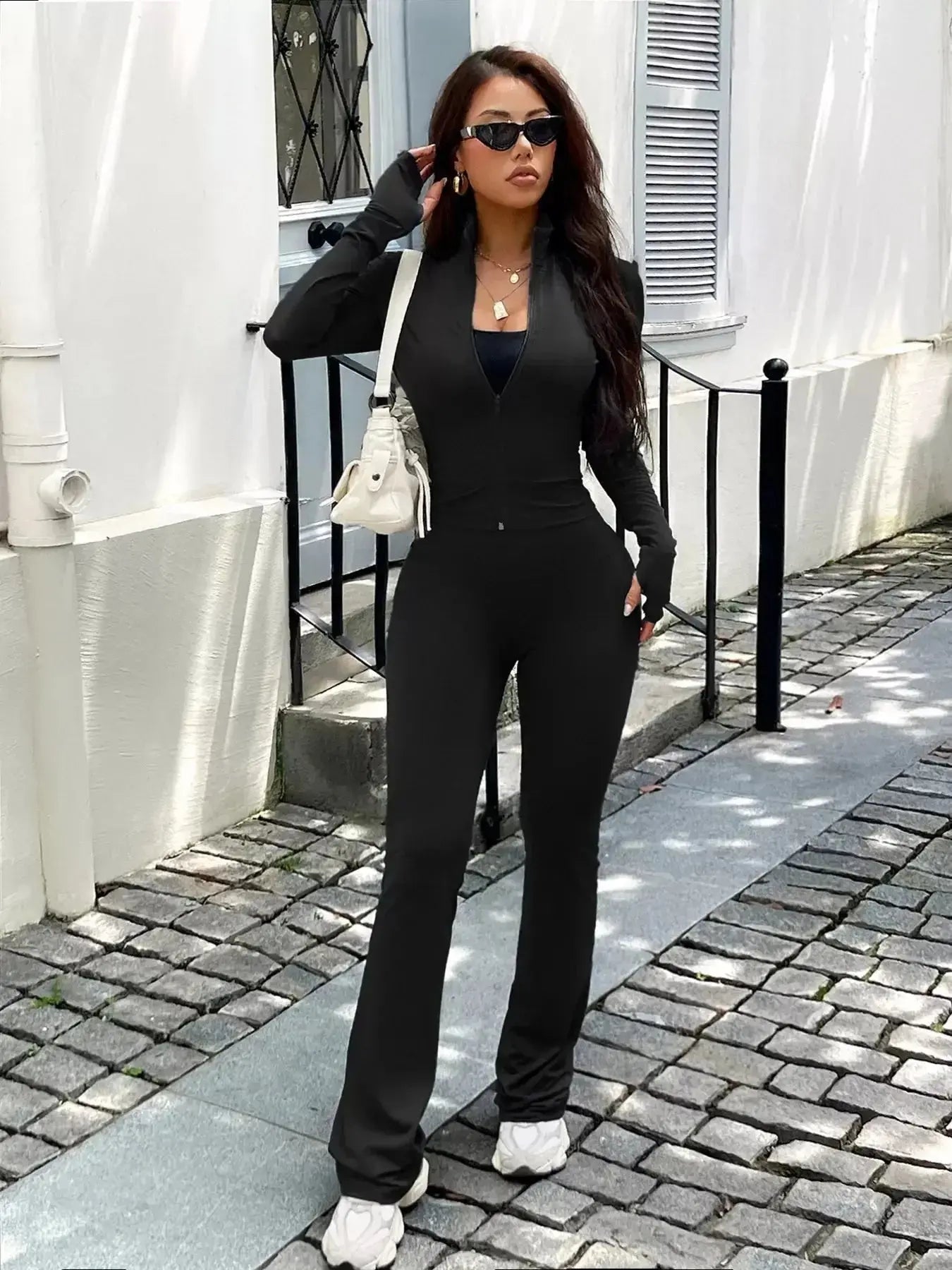 Zip Up Long Sleeve Outerwear and Pants Active Set - Plush Fashion Hub
