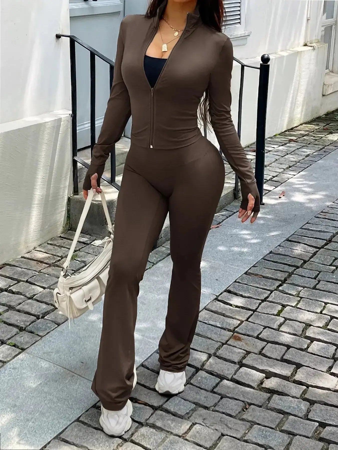 Zip Up Long Sleeve Outerwear and Pants Active Set - Plush Fashion Hub