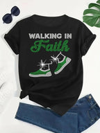 Women's "Walking in Faith" Graphic Tee - Plush Fashion Hub