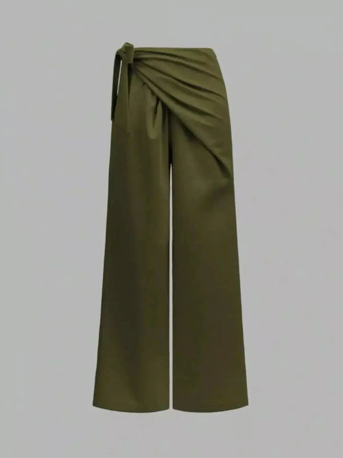 Women's wrap waist wide-leg trousers by Plush Fashion Hub, flowing dress pants with elegant, comfortable fit and stylish design.