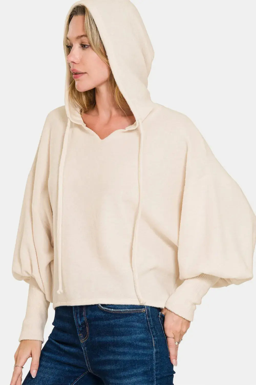 Zenana Brushed Hacci Drop Shoulder Cropped Hoodie - Plush Fashion Hub