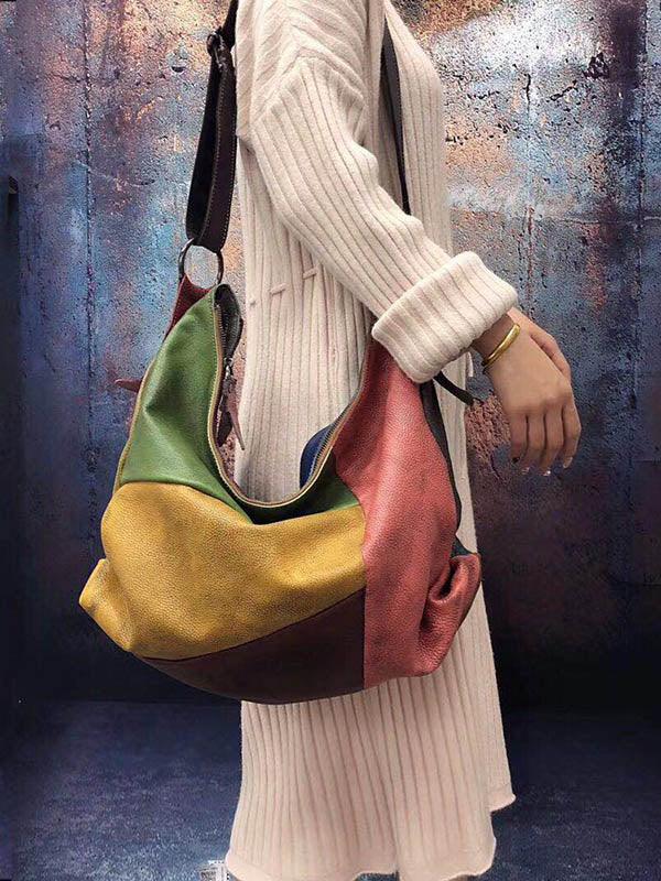 Vintage Manual Staining Genuine Leather Sling Bag Plush Fashion Hub