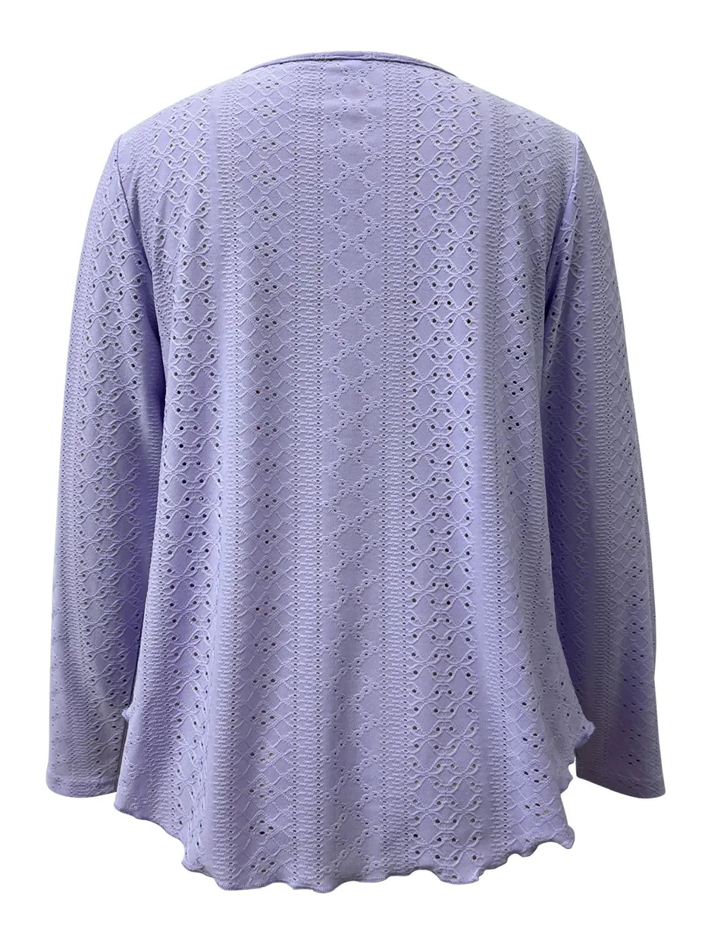 Elegant women's eyelet long sleeve blouse from Trendsi, featuring a versatile stretchy office top design with eyelet details.