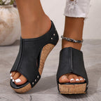 Open toe wedge sandals by Plush Fashion Hub featuring a stylish design and comfortable heel for summer wear.