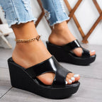 Open toe plush wedge sandals from Plush Fashion Hub featuring stylish design and comfortable heel height.