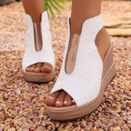 Open toe wedge sandals by Plush Fashion Hub featuring stylish straps and a comfortable platform sole.