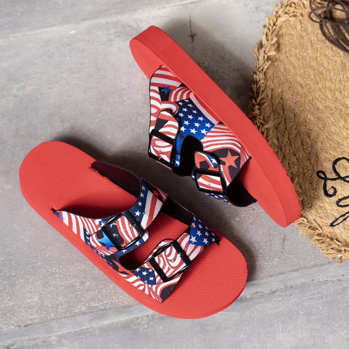 American Flag Patriotic Double Strap Sandals - Plush Fashion Hub