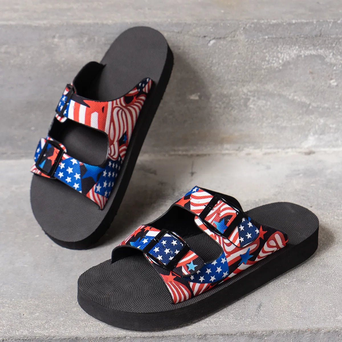 American Flag Patriotic Double Strap Sandals - Plush Fashion Hub