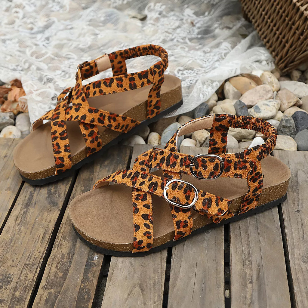 Leopard buckle platform sandals by Plush Fashion Hub featuring animal print straps and chunky heels.