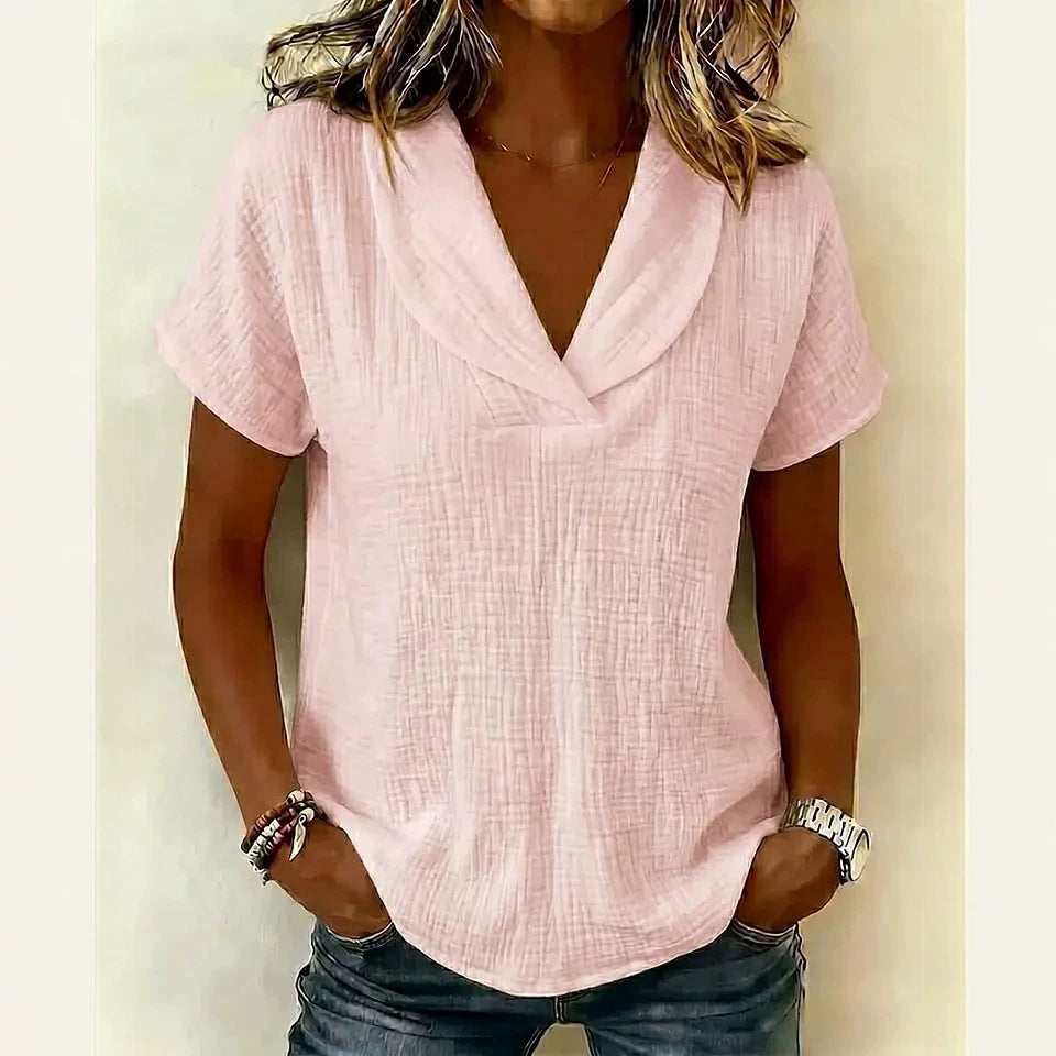 Women's Knitted Short-Sleeve Butterfly Collar Top | Casual Feminine Knitwear Plush Fashion Hub