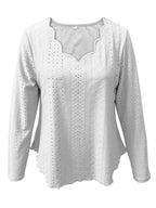 Elegant women's eyelet long sleeve blouse by Trendsi, featuring stretchy fabric and versatile office-ready design.
