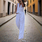 Women’s V‑Neck Button‑Front Vest & High‑Waist Pants Set