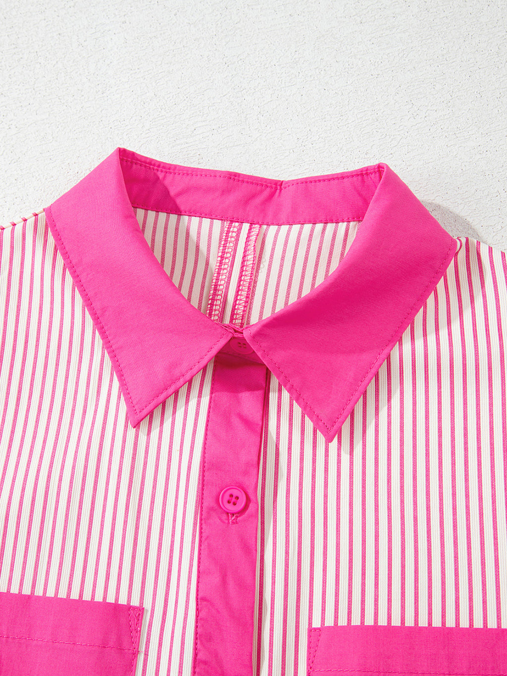 Color block puff sleeve button-down mini dress by Trendsi featuring stripe patterns and a stylish silhouette.