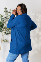 Women's ribbed open front cardigan with functional pockets, lightweight and casual, from Trendsi, shown in a full-size view.