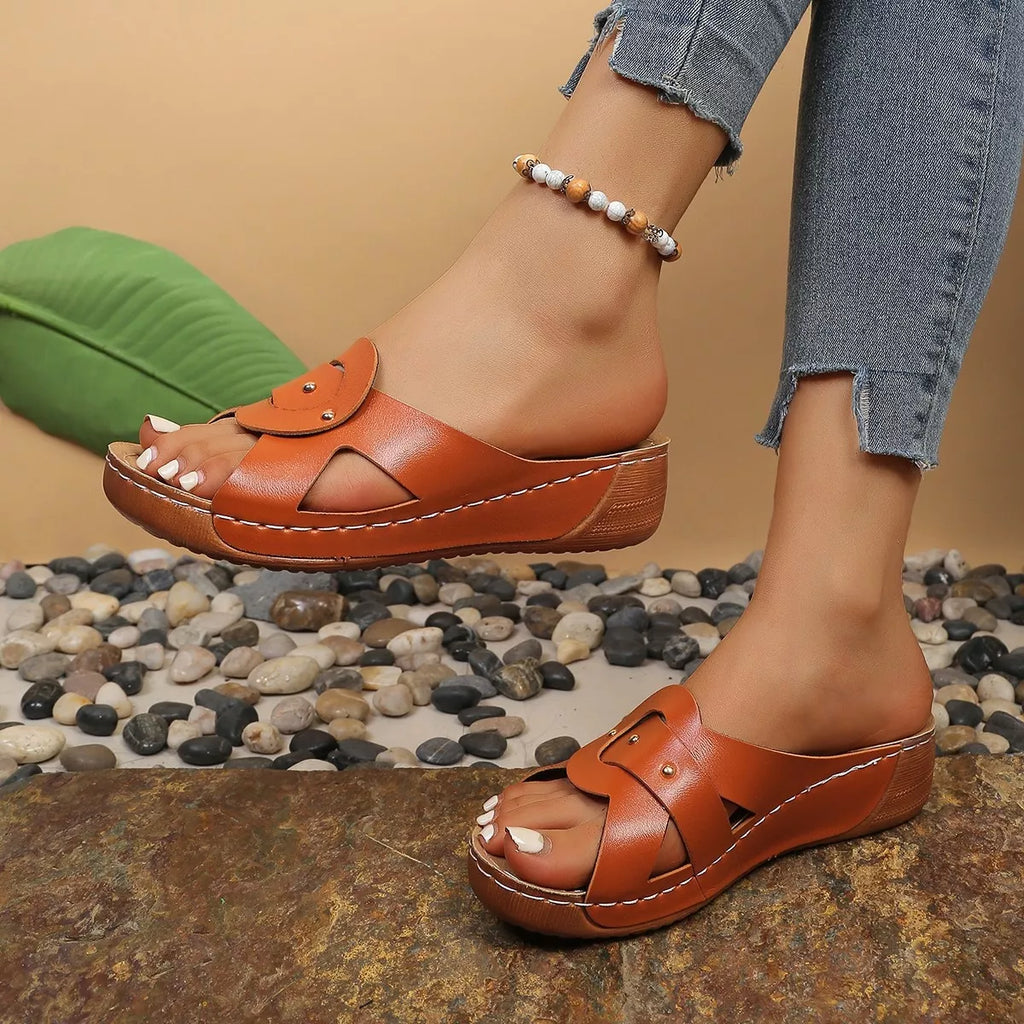 Open toe wedge sandals by Plush Fashion Hub featuring stylish design and comfortable platform soles.
