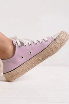 Women's woven espadrille canvas sneakers with lace-up design, breathable summer footwear by Trendsi, featuring a flat sole and casual style.