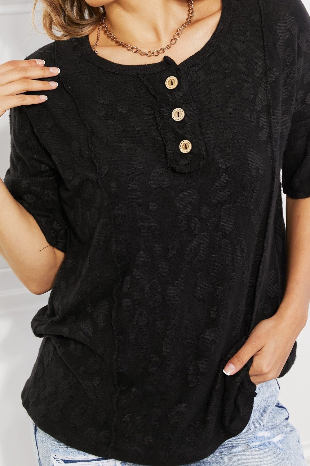BOMBOM At The Fair Animal Textured Top in Black - Plush Fashion Hub