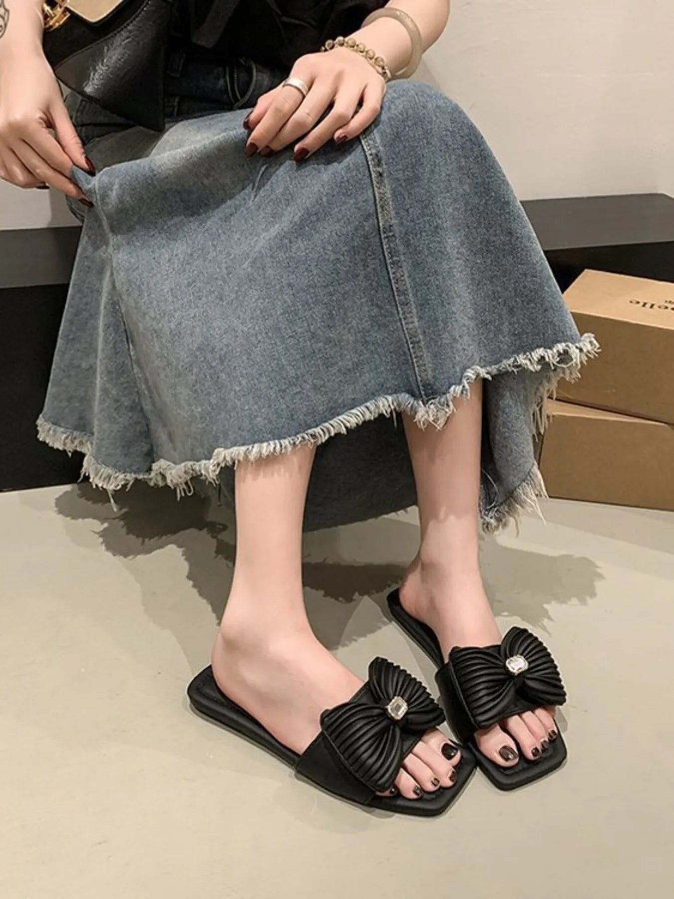 Bow - Knot Flat Sandals - Plush Fashion Hub