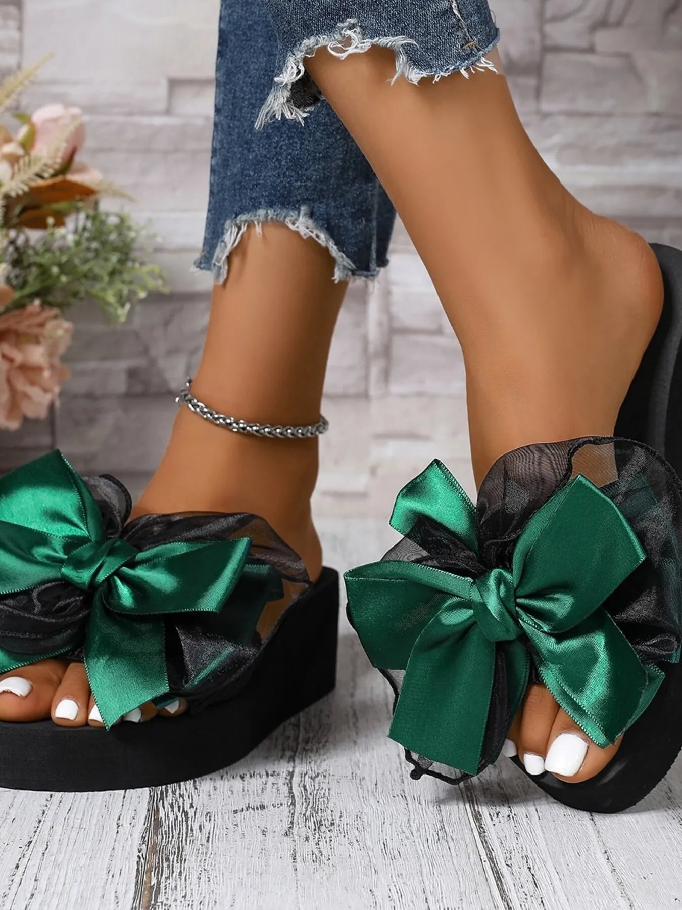 Bow - Tie Platform Wedge Sandals - Plush Fashion Hub