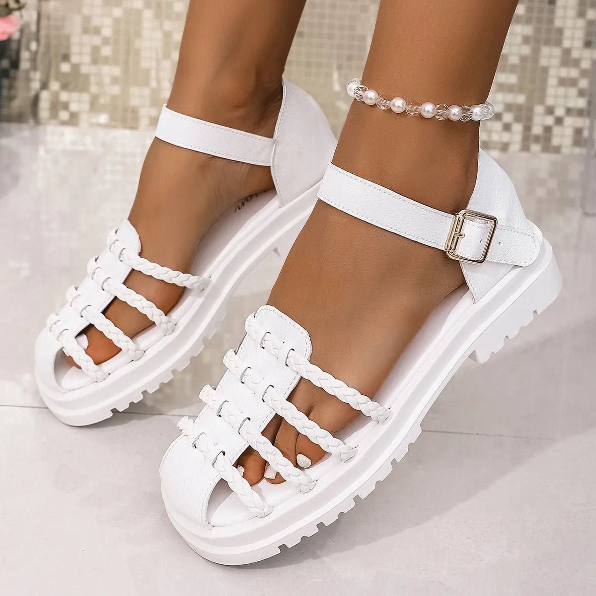 Braided Ankle Strap Sandals - Plush Fashion Hub