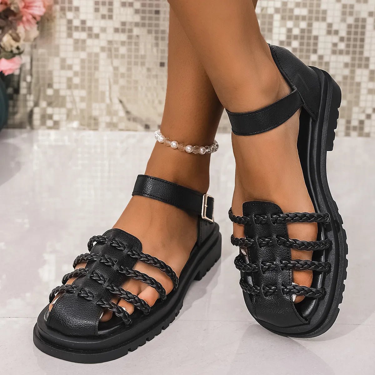 Braided Ankle Strap Sandals - Plush Fashion Hub