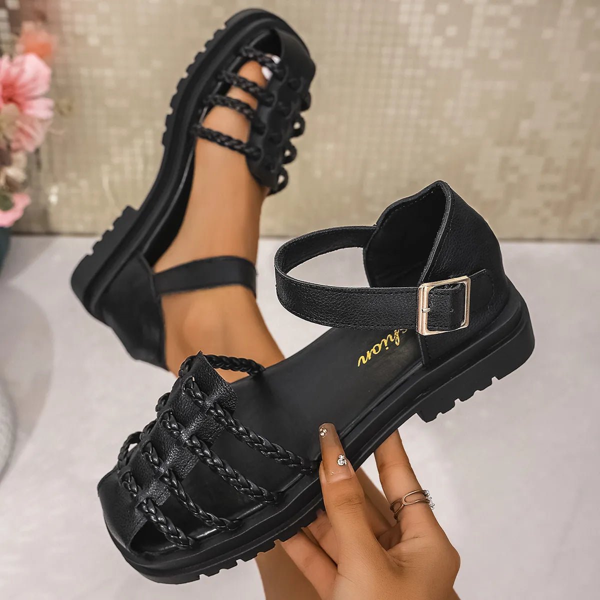 Braided Ankle Strap Sandals - Plush Fashion Hub