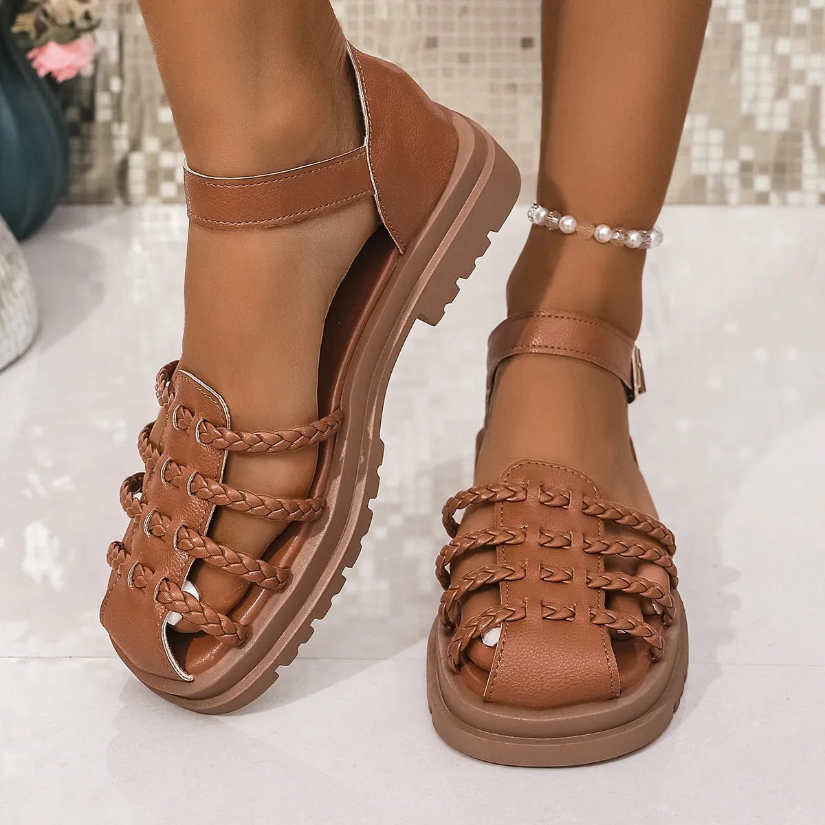 Braided Ankle Strap Sandals - Plush Fashion Hub