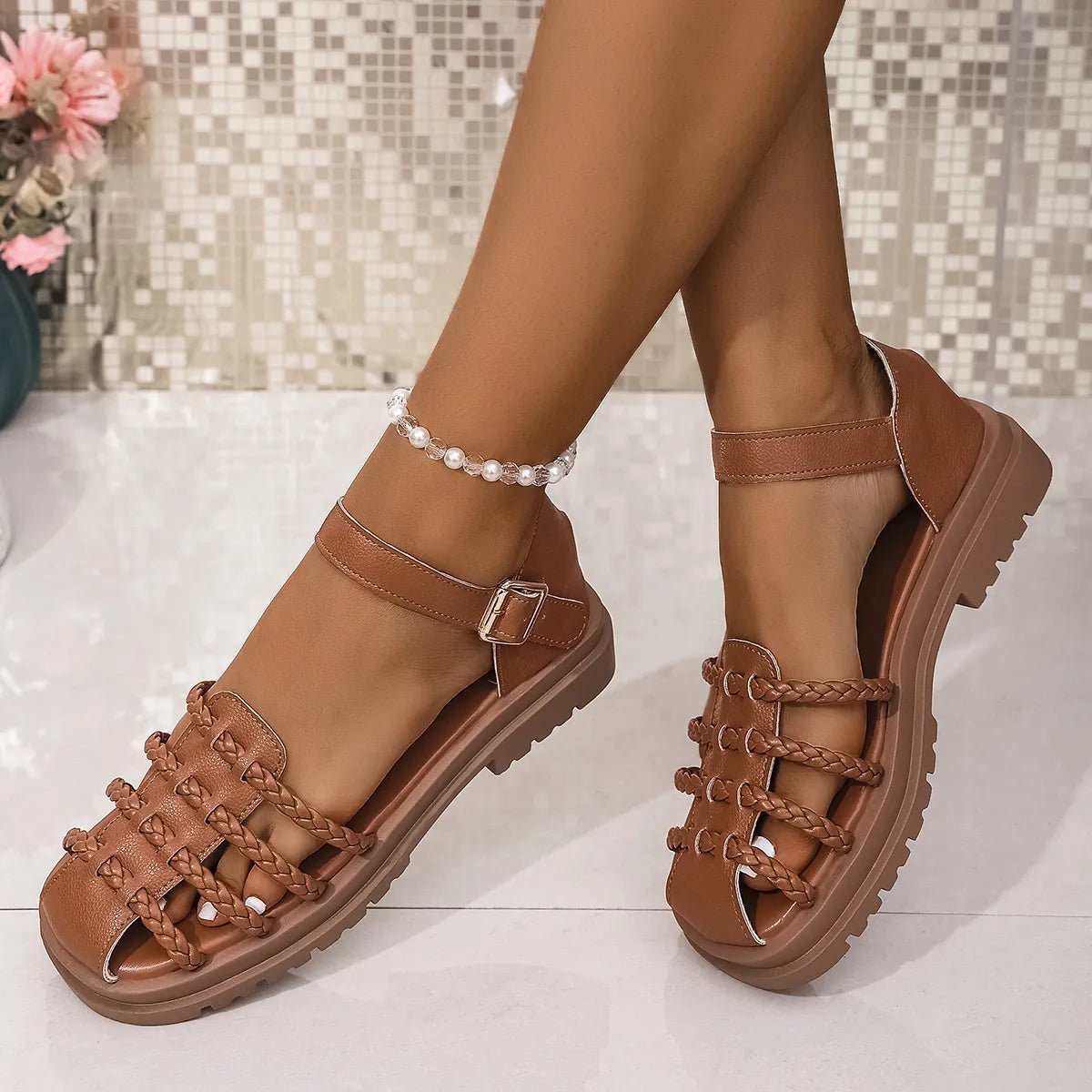 Braided Ankle Strap Sandals - Plush Fashion Hub