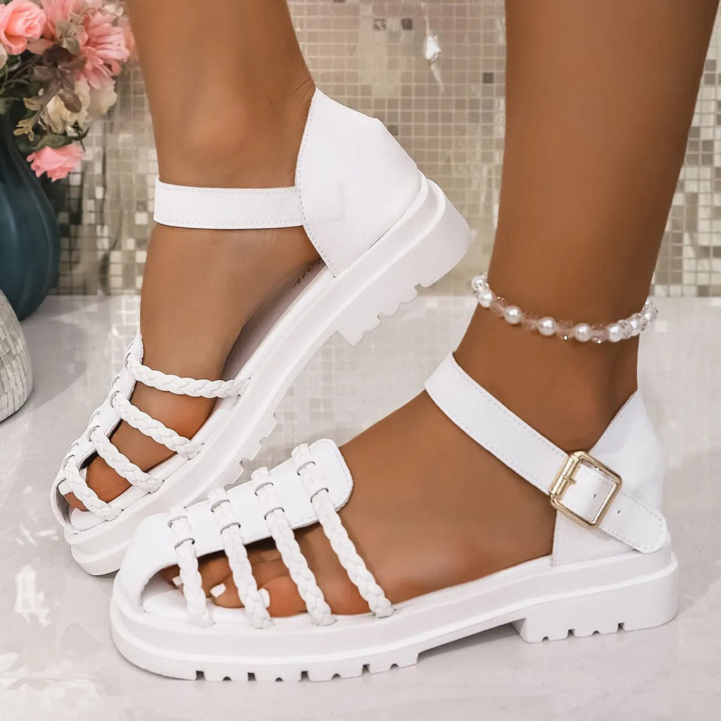 Braided Ankle Strap Sandals - Plush Fashion Hub
