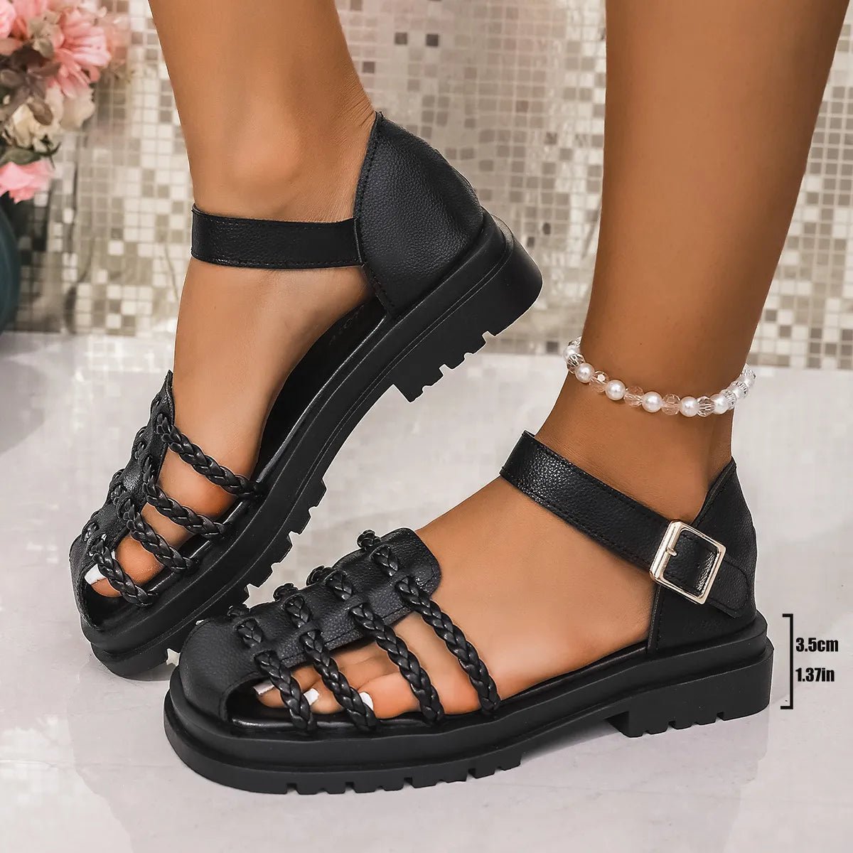 Braided Ankle Strap Sandals - Plush Fashion Hub