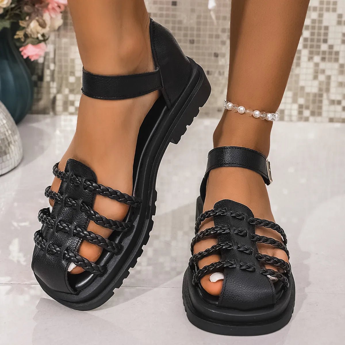 Braided Ankle Strap Sandals - Plush Fashion Hub