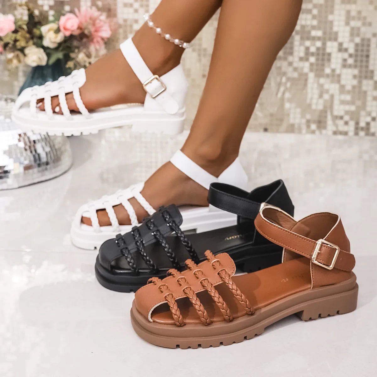 Braided Ankle Strap Sandals - Plush Fashion Hub