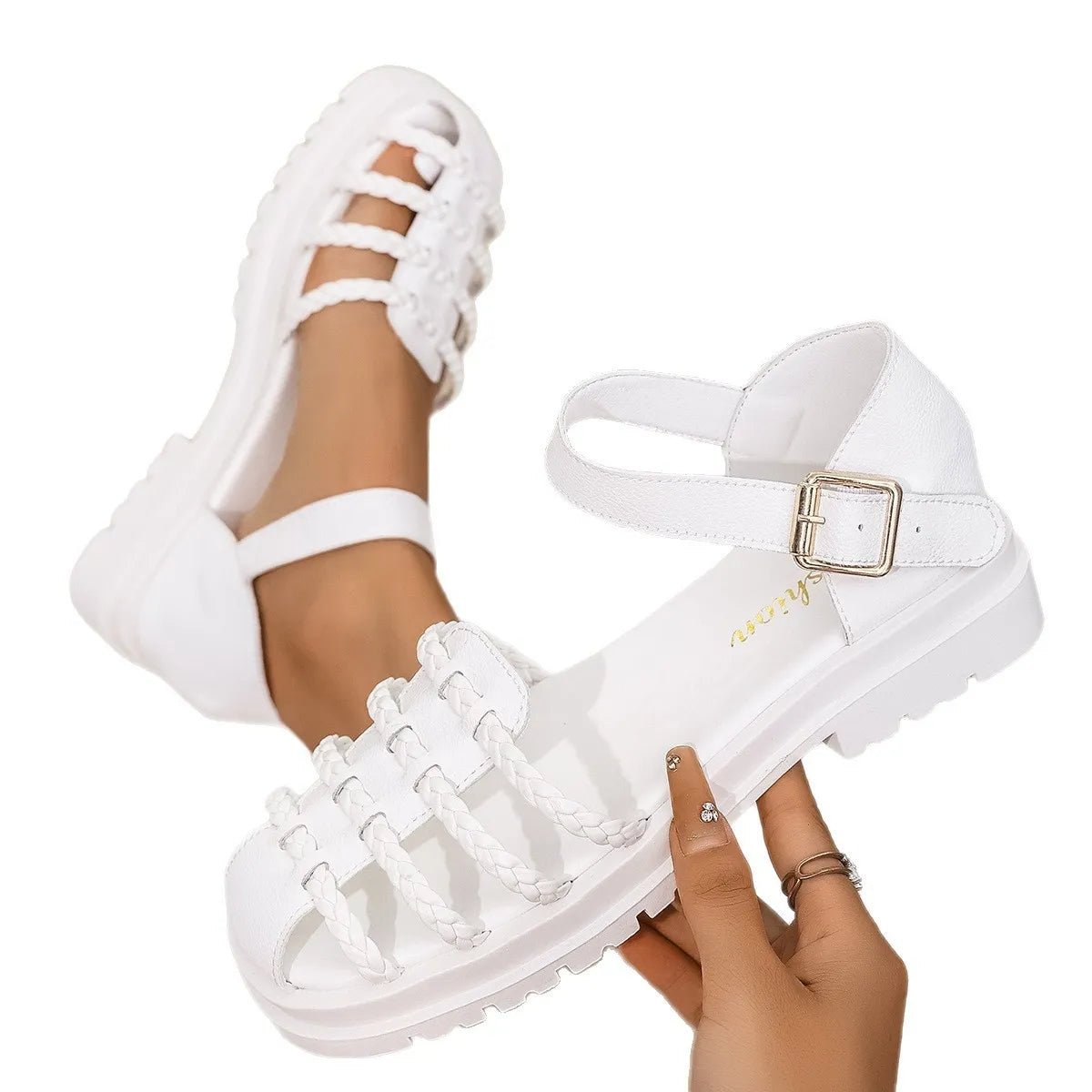 Braided Ankle Strap Sandals - Plush Fashion Hub