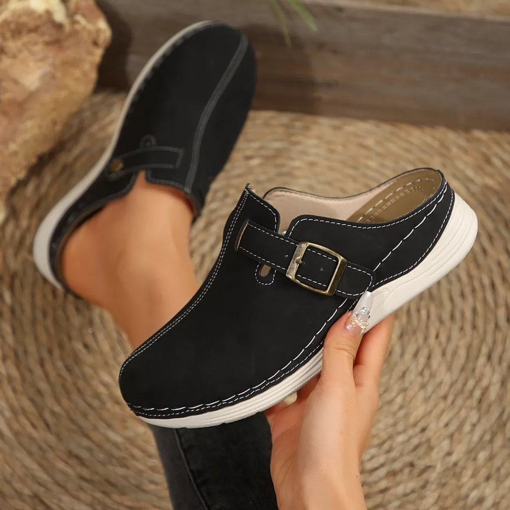 Women's chic slip-on flats with buckle accents in premium PU leather, stylish and comfortable shoes by Trendsi.