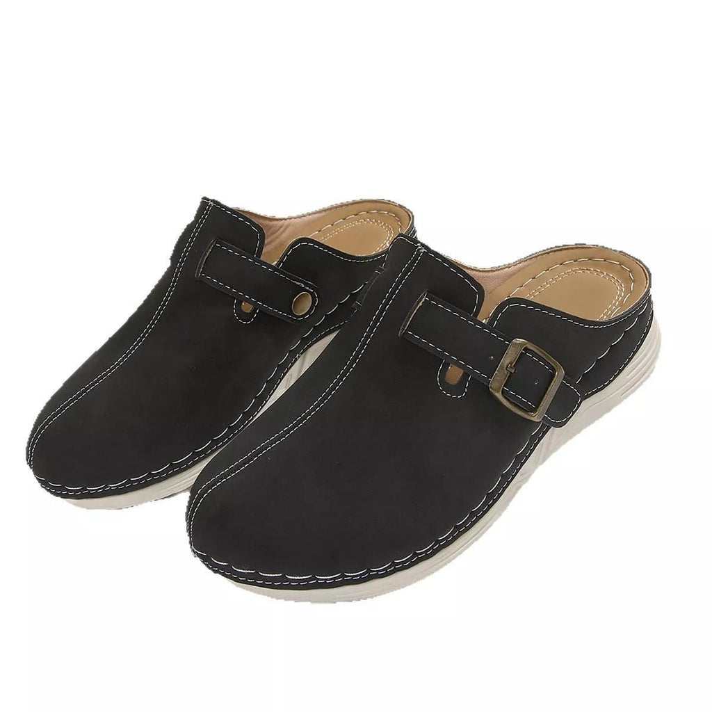Women's slip-on flats with buckle accents in premium PU leather, stylish and comfortable shoes by Trendsi.