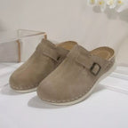 Women's slip-on flats with chic buckle accents in premium PU leather, stylish and comfortable footwear by Trendsi.