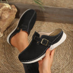 Women's slip-on flats with buckle accent in premium PU leather, stylish and comfortable shoes by Trendsi.