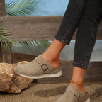 Women's slip-on flats with a chic buckle accent, made of premium PU leather, stylish and comfortable shoes by Trendsi.