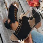 Women's chic faux leather buckle block heel sandals with comfortable mid-heels, stylish footwear by Trendsi.