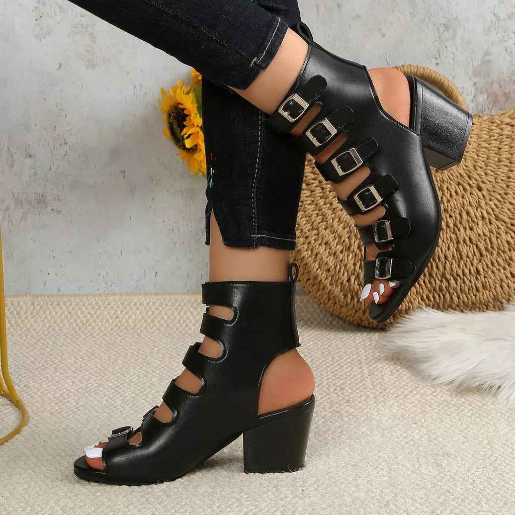 Buckle Block Heels Sandals - Plush Fashion Hub