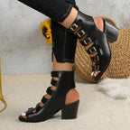 Buckle Block Heels Sandals - Plush Fashion Hub