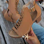 Women's chic faux leather buckle block heel sandals with comfortable mid-heels, stylish footwear by Trendsi.