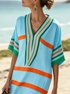 Plus size women's striped midi dress with half-sleeves, casual chic style, perfect for everyday wear by Trendsi.