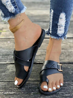 Casual Toe Ring Buckle Flat Sandals - Plush Fashion Hub