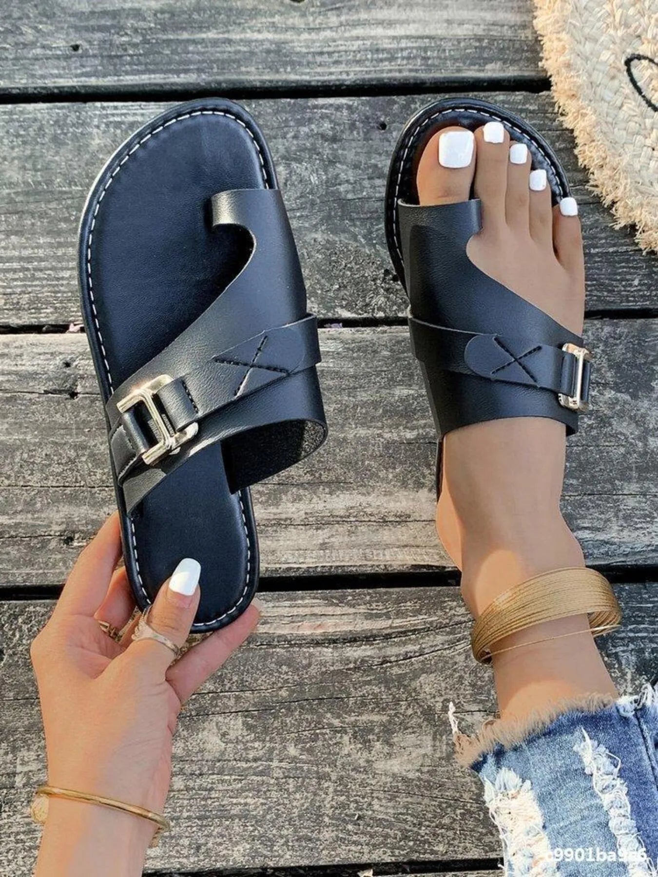 Casual Toe Ring Buckle Flat Sandals - Plush Fashion Hub
